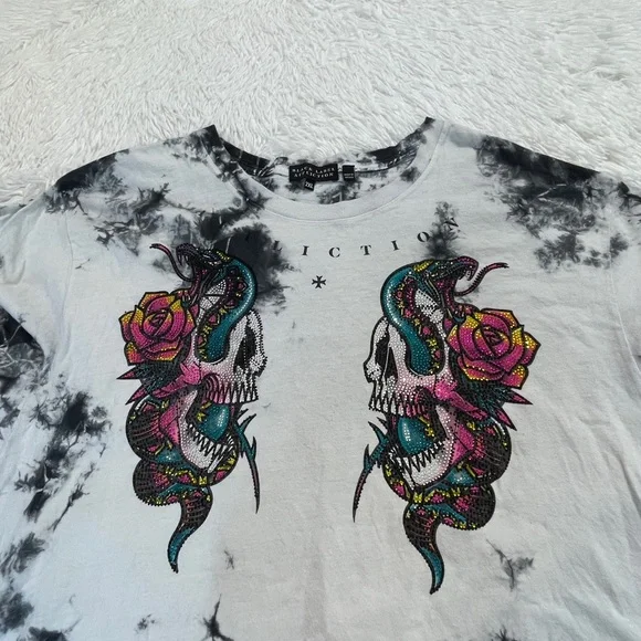 Affliction BLACK LABEL Black and White Tie-Dye Skull T-Shirt MENS 2XL - Picture 6 of 8